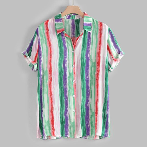 

summer men's shirt's camisa fashion short sleeve shirt men casual colourful striped cotton male blouse camisa masculina, White;black