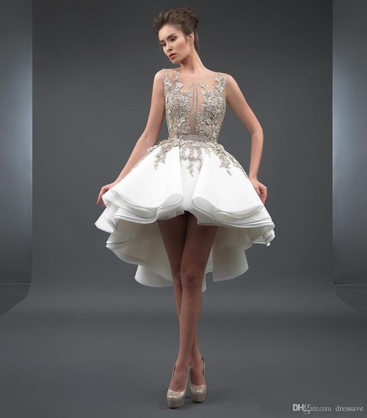 

stunning high low backless homecoming prom dresses appliqued sheer bateau neck a line beaded party cocktail dress tiered organza hd005, Blue;pink