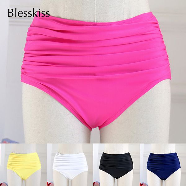 

blesskiss ruched high waisted bikini bottoms women summer retro plus size swimwear swimsuit swim shorts for ladies beach breifs