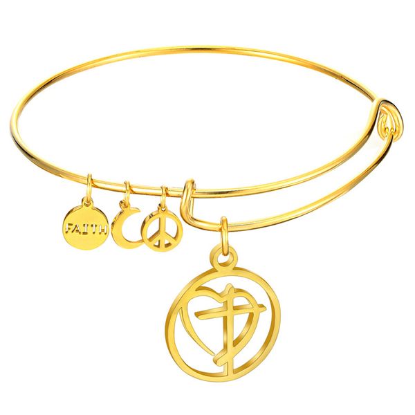 

new trendy fashion heart bracelet for woman stainless steel peace moon faith bangle charm jewelry mother's day gift, White