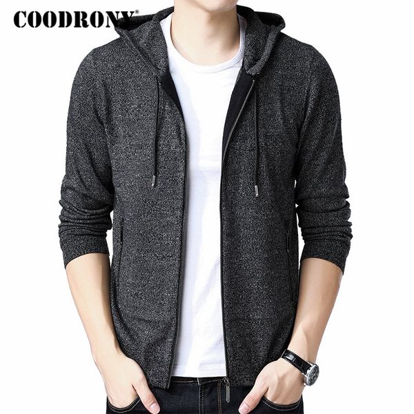 

coodrony thick warm sweater men 2018 winter new arrival casual hooded sweatercoat zipper knitted cashmere wool cardigan men 8249, White;black