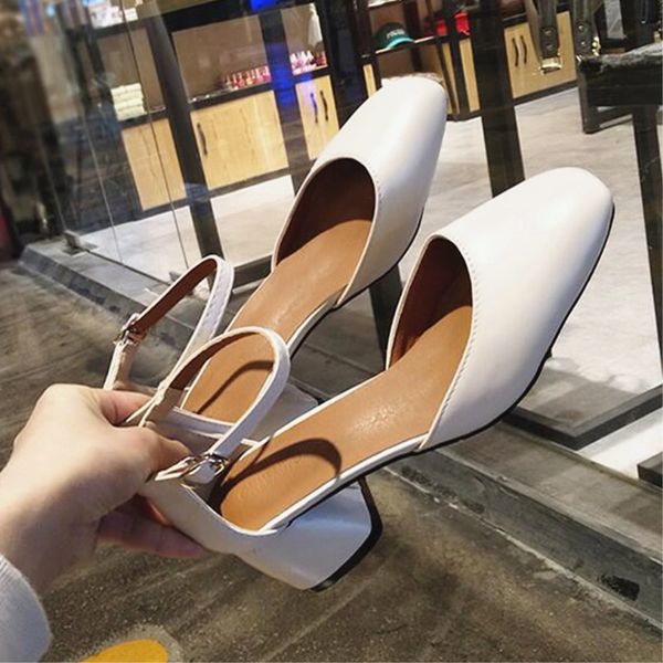 

eoeodoit женщины квадратный носок обувь мед каблук весна лето кожаные насосы жениться жан сандалии 5 см лодыжки пряжки неглубокий рот, Black