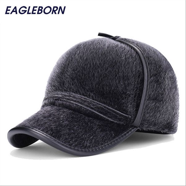 

2017 new fashion faux fur baseball caps with earflaps men winter hats for men hat snapback casquette bone suitable for 53-56cm, Black;white
