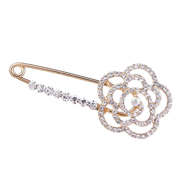 

rose flower rhinestone crystal rose flower safety pin hat scarf coat clip, Gray