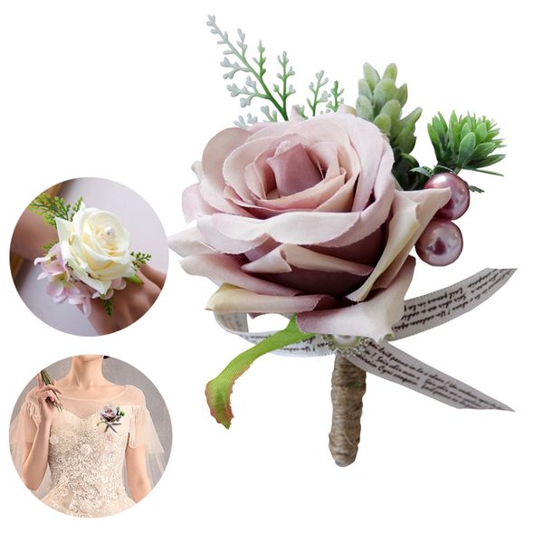 

wedding flowers party decoration brooch pins jewelry gift artificial flowers groom botonniere man bride women girl wrist corsage, Gray