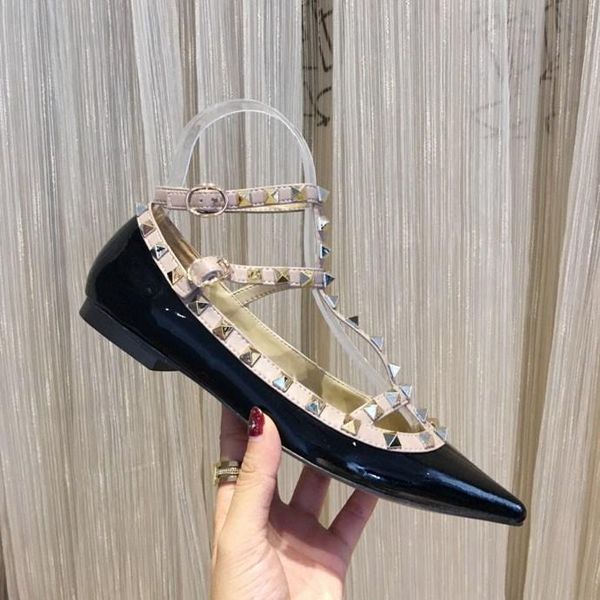 

designer women dress 8cm high heels patent matte leather one strip casual shoes girl luxury mules fashion with rock shape rivet studs, Blue