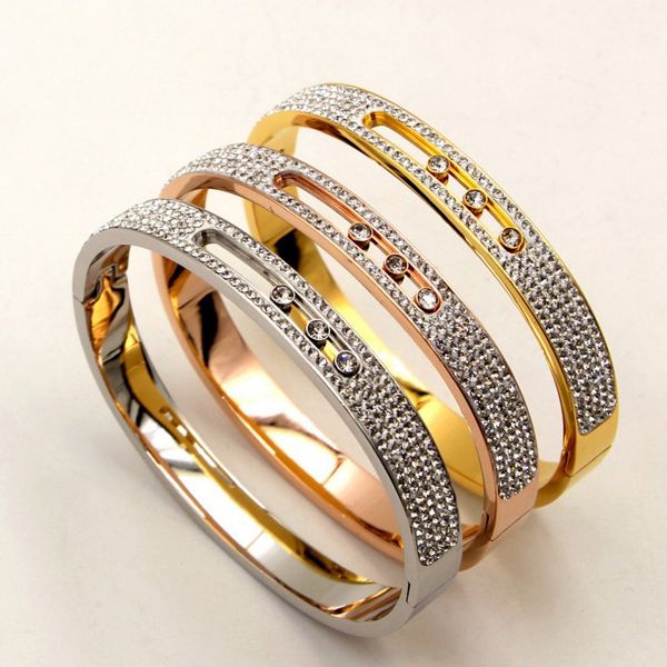 

мода из нержавеющей стали браслет open манжета для женщин женский пять роу цирконий камень браслеты в / silver / gold color rose, Black