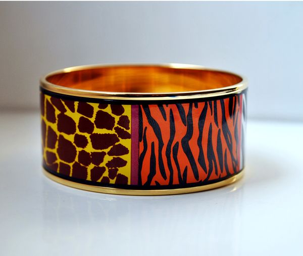 Wild Africa series 18K bracelete de esmalte dourado para Pulseiras de alta qualidade para Mulheres Pulseiras Pulseiras Pulseiras largura 30mm Jóias de Moda