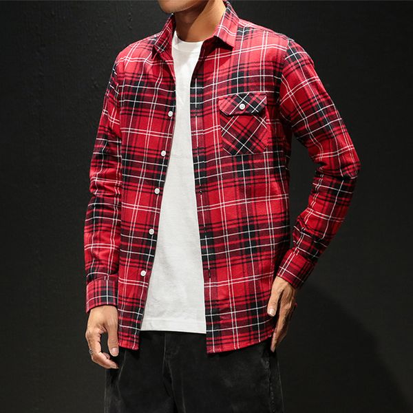

checked shirt 2020 spring new bf style tide male long-sleeved couple shirt loose jacket male yjj40, White;black