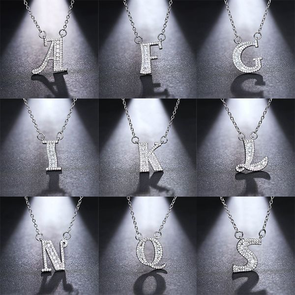 

fashion cool alphabet letters pendant adjustable necklace rose golden silver shiny zircon jewelry accessories for women men