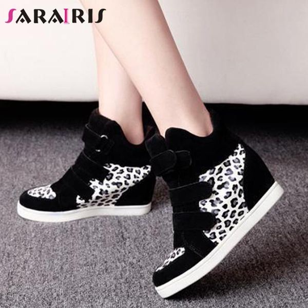 

sarairis new ins girl casual soft boots height increasing boots women fashion leopard round toe ankle shoes woman, Black