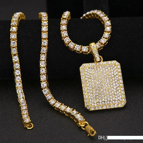 

mens hip hop necklace jewelry fashion gold iced out chain full rhinestone dog tag pendant necklaces, Silver