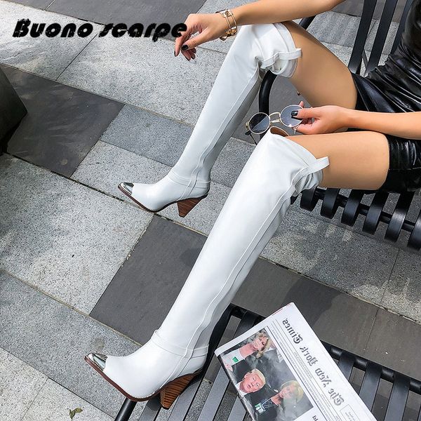 

microfiber belt buckle knight boots genuine leather women boots botas high heels over the knee female autumn winter, Black