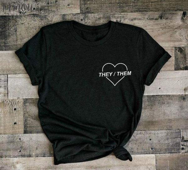 

pronouns they them women tshirt casual cotton hipster funny t shirt for lady yong girl tee drop ship zy 159, White