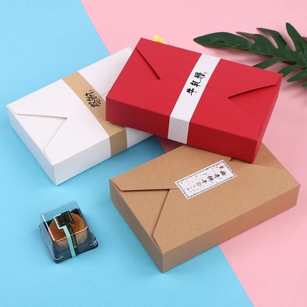 

10pcs simple envelope style paper box brown kraft paper candy box white cardboard packaging for cookie biscuits gift