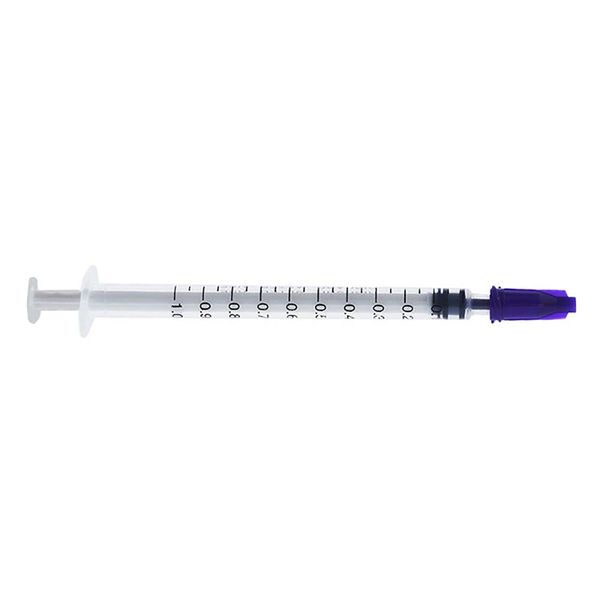 

dispensing syringes 1cc 1ml plastic with tip purple cap pack of 100