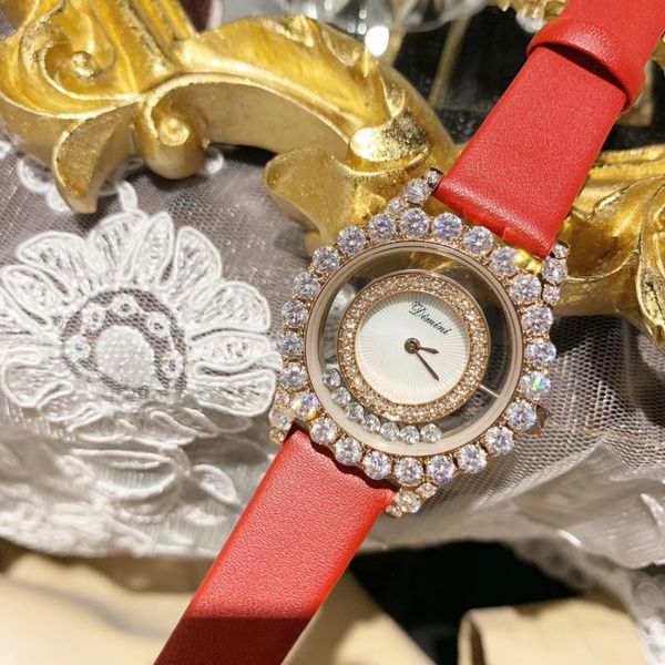 

new fashion transparent women dress watches moving happy crystals wrist watch waterproof genuine leather watch rhinestone montre, Slivery;brown