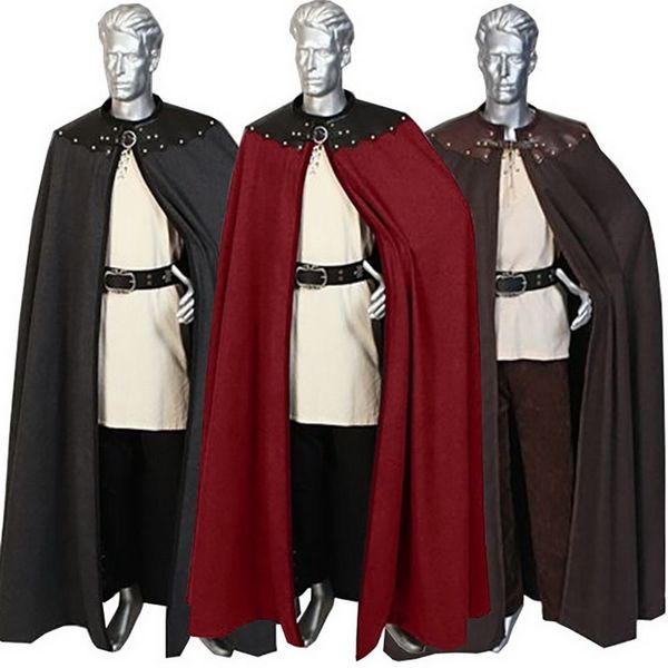 

new trench men mediaeval england queen prince costume fashion loose rivet maxi cloak cape viking cosplay long robe for men, Tan;black