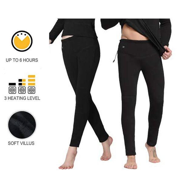 

women men winter heating trousers slim usb charging heated pants thermal warm outdoor hiking ski charging electric heated pants, Black