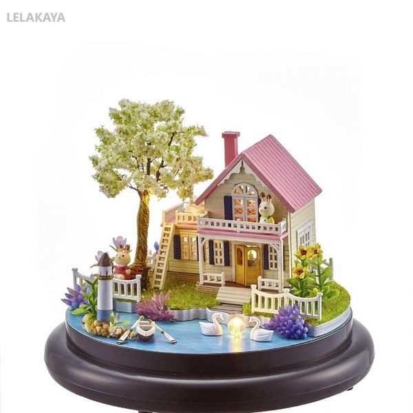 

diy mini doll house spring of flowers wooden handmake miniature furniture craft glass ball toy building model kits dollhouse y200704