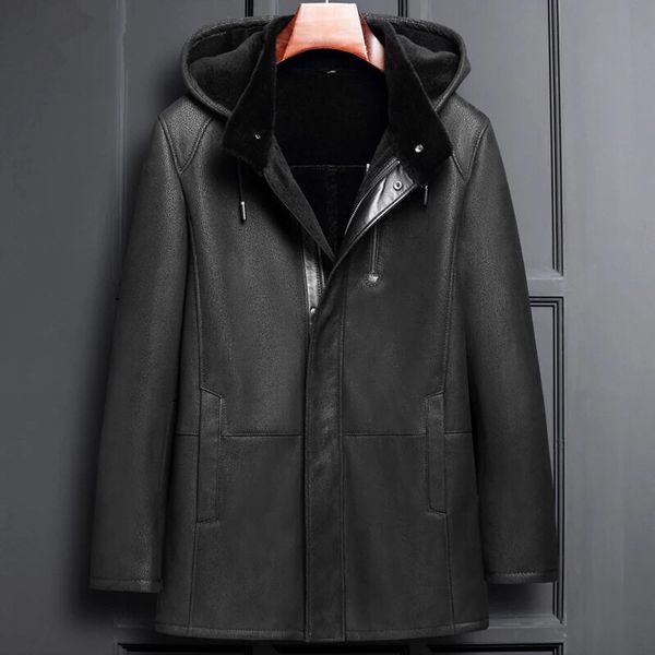 

pudi mt8104 2018 men new fashion real sheep leather jackets with wool fur lining collar fall winter casual outwear, Black;brown