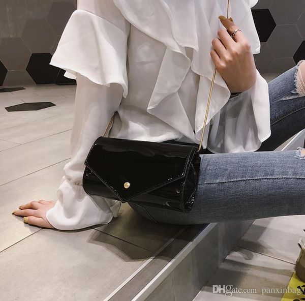 

2019 diagonal bag korean version fashion chain lacquer bright side small square bag single shoulder bag