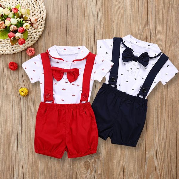 

summer newborn 2pcs baby infant boys short sleeve romper clothes + toddler pants set outfits baby boy clothes sets, White