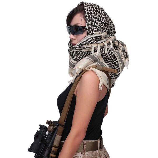 

outdoor hiking shemagh scarf tactical desert arab keffiyeh scarf arabic cotton paintball camouflage head, Black