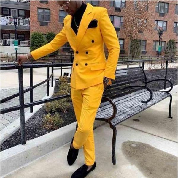 

yellow groom tuxedos double-breasted groomsmen wedding tuxedos excellet men formal dinner party prom jacket blazer suit(jacket+pants+tie)111, Black;gray