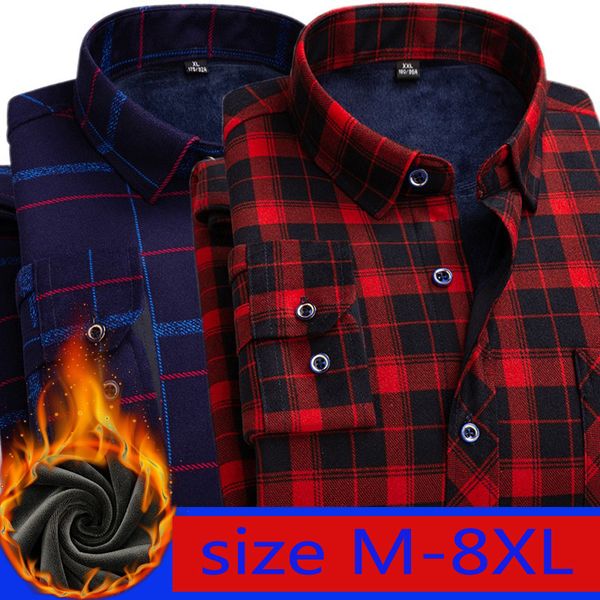 

new arrival thicken warm winter long sleeves super large loose men casual shirts flannel plaid plus size -2xl3xl4xl5xl6xl7xl8xl, White;black