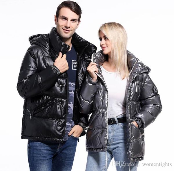 

глянцевая поверхность parkas зима куртки конструкторы вскользь с капюшоном утолщенных теплыми вниз hat съемные женщинами мужских пальто, Black