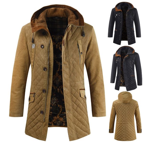 

woxingwosu winter new men long style cotton coat caps warm jacket, Black