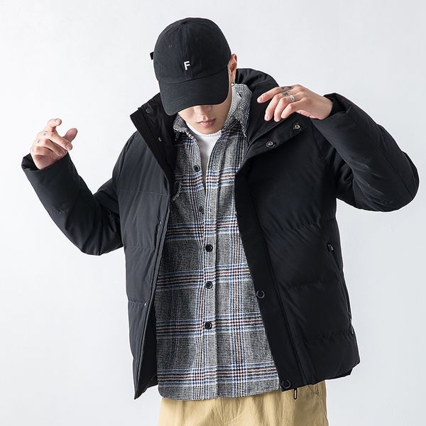 

new winter cotton-padded jacket casual harbour style solid color hooded cotton-padded jacket jacket with thick cotton-padded jacket&q, Black