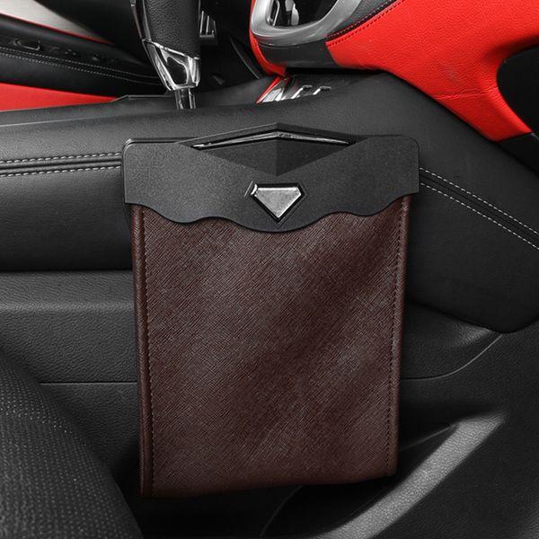 

portable pu leather car trash bag organizer durable waterproof collapsible car seat back hanging storage box with led light