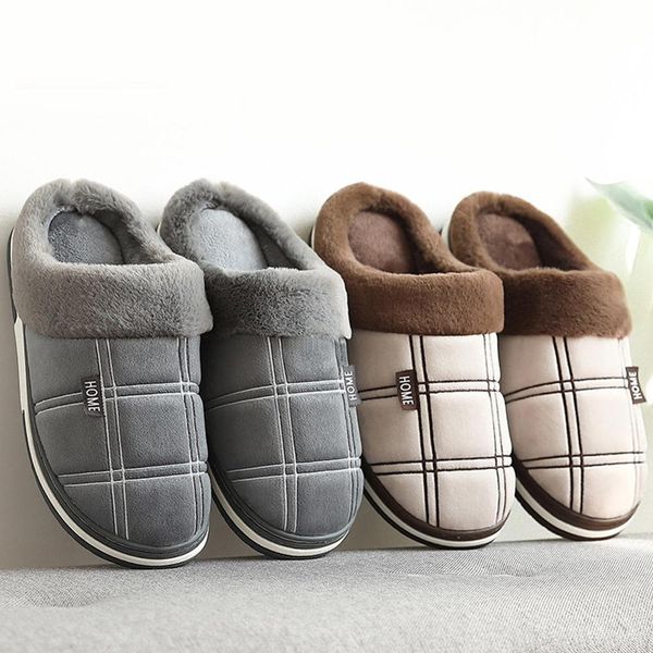 

man's slippers fur slippers winter warm big size 42-46 plush non slip shoes indoor couple floor shoes bedroom, Black