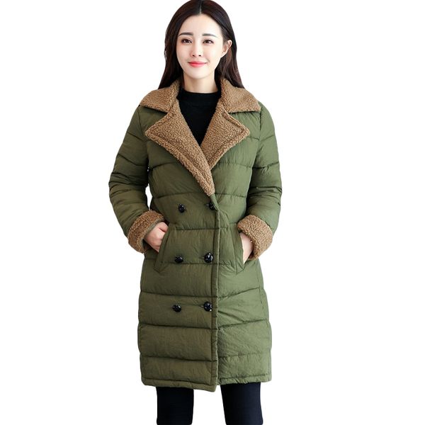 

2018 jacket women winter lamb warm turn-down collar fashion winter coat women autumn breast-button outwear for parka d587, Black
