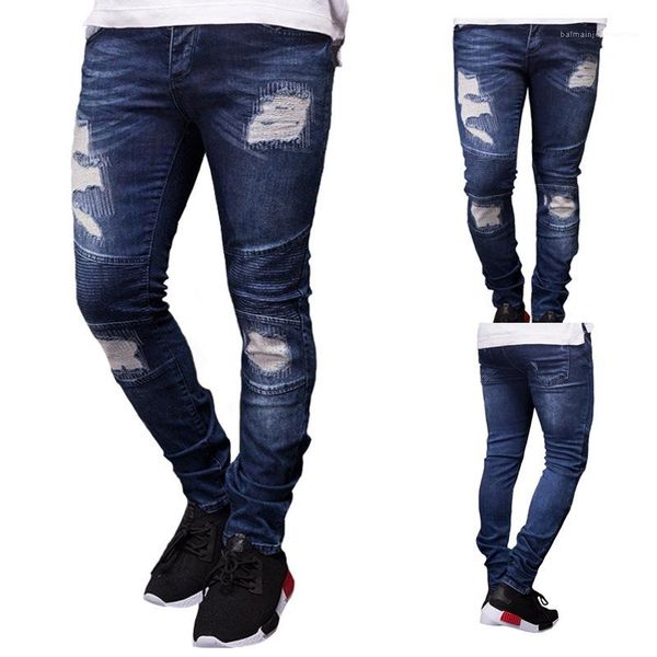 

designer ripped biker jeans summer spring embroidery denim blue draped hiphop street jeans 2019 new mens