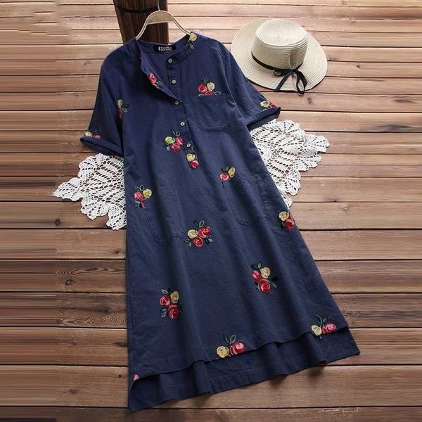 

women dress summer dresses women embroidery dress 2019 summer long floral vintage cotton knee high shirt vestido kaftan robe 5xl, Black;gray