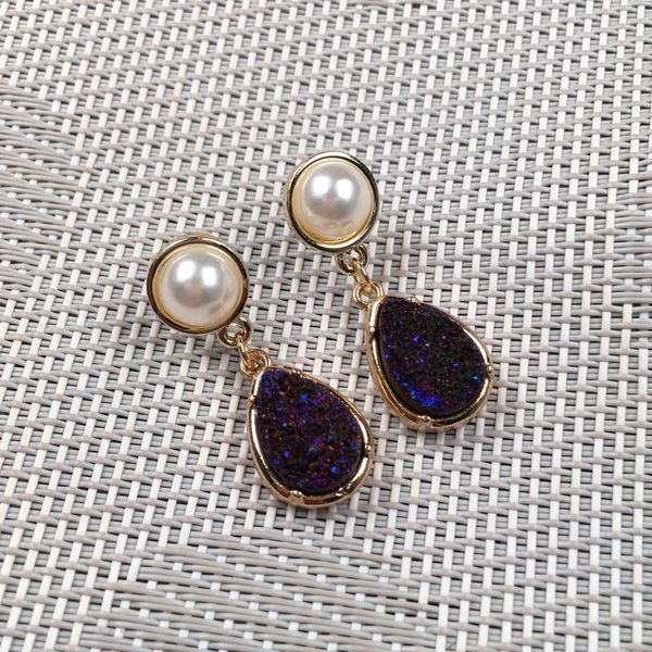 

2019 new women nature stone earrings stud exquisite jewelry handmade long drop shape royal blue crystal cluster stone earring, Silver
