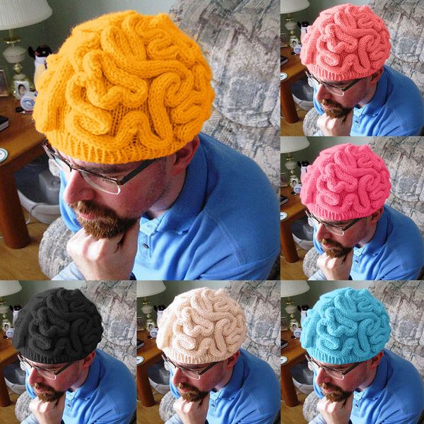

2019 novelty hand knitted personality brain hat kids adults crochet beanie cool cerebrum cap dropshipping 15 multi-color