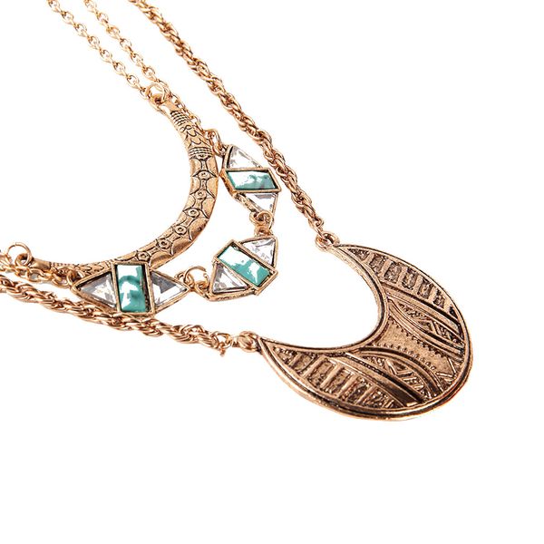 

vintage style long chain necklace tassel bohemian chic geometric crystal pendant jewelry accessory, Silver