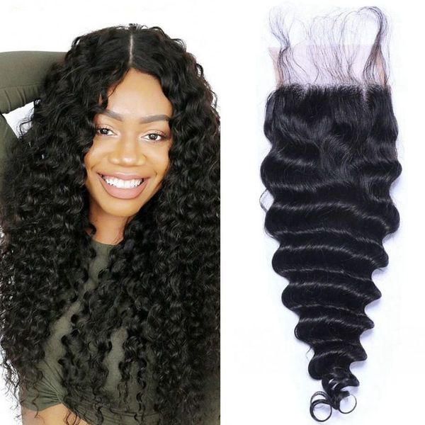 

mongolian human hair 4x4 deep wave lace closure natural black color swiss lace closure piece, Black;brown