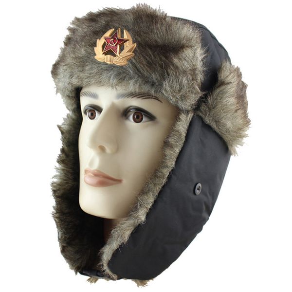 MENS WHITE RUSSIAN SOVIET BADGE TRAPPER HATS WINTER WARMTH SNOW ULTIMATE HEAT 
