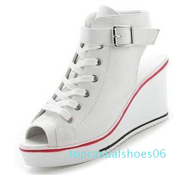 

2017 new fashion womens sandals canvas shoes peep toe wedges shoe lady lace up t06, Black