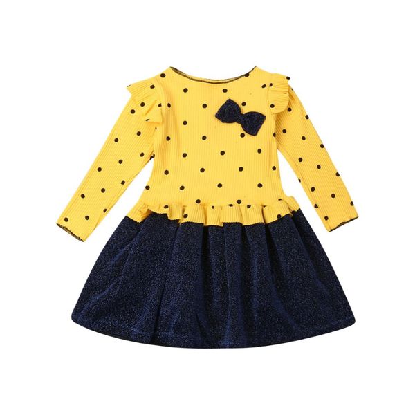 

fashion toddler baby girls long sleeve dress bow dot party birthday dresses for baby girls autumn winter costumes 6m-4years, Red;yellow