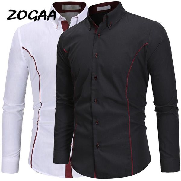

zogaa мужчины верхняя мода мужская рубашка личностей 2020 повседневный тонкий длинный рукав рубашки мужские рубашки платья твердая top блузк, White;black