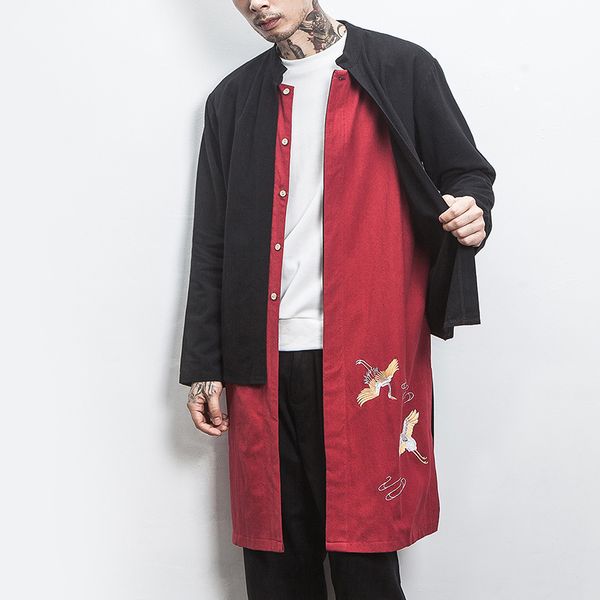 

2019 spring mens trench coat slim fit long coats men chinese style kungfu outwear classic windbreaker abrigo hombre, Tan;black