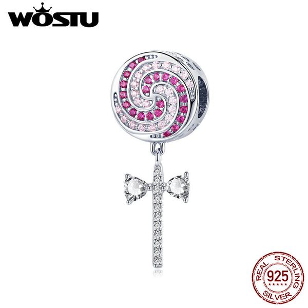 

wostu 925 стерлингового серебра сладкие lollipop конфеты подвески розовый cz шарика подходящие оригинальный браслет ожерелье серебряные ювел, Bronze;silver