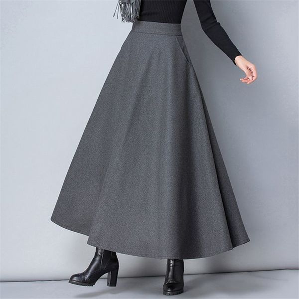 

AprilGrass Brand Winter Women Long Woolen Skirt Fashion High Waist Basic Wool Skirts Female Casual Thick Warm Elastic A-Line Maxi Skirts