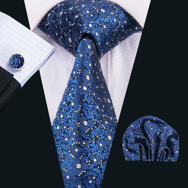 

fa-1545 fashion mens ties royal blue silk jacquard woven business tie necktie hanky cufflinks set for wedding ing, Blue;white